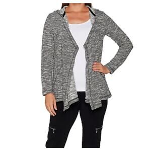 Susan Graver Weekend Navy Blue Lightweight Spring Cardigan Hooded Jacket Top XL